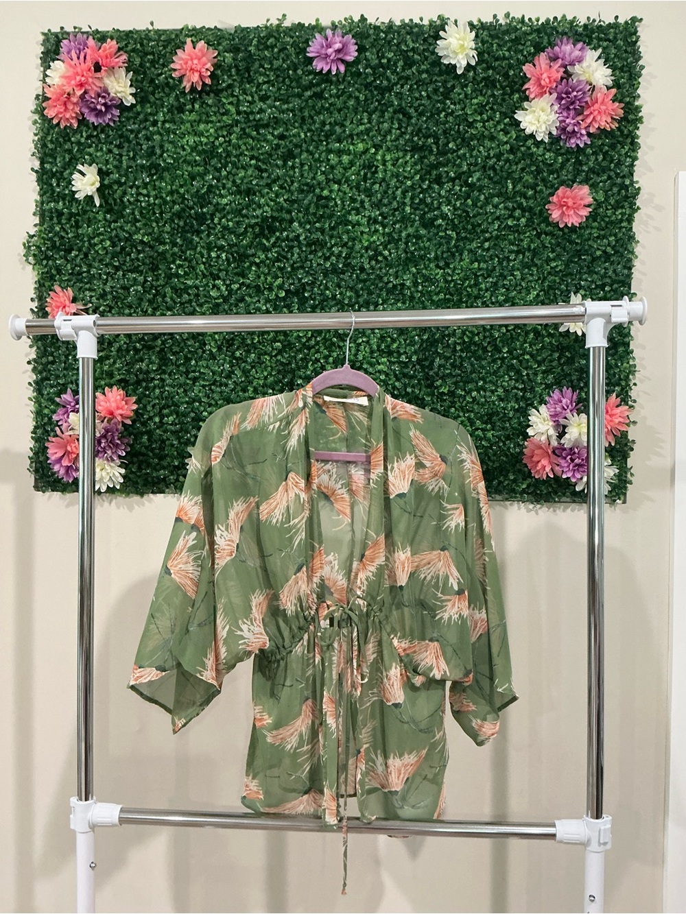 Women's Green Floral Tie-Waist Blouse
